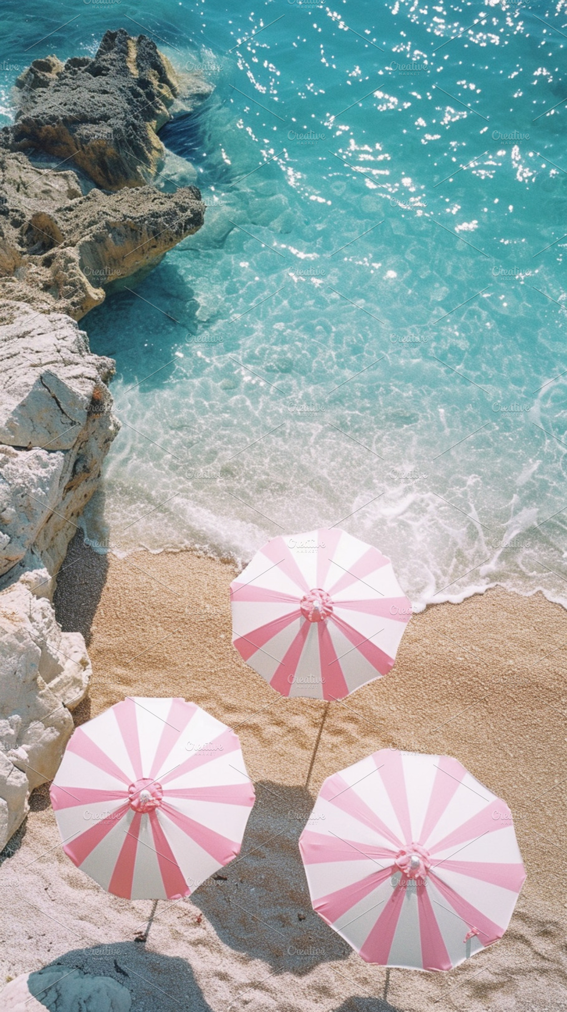 beach umbrellas on the seashore, a Holiday Photo by OlgaPilnik