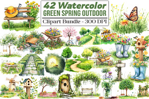 Green Spring Outdoor Clipart, an Illustration by DreamCafeArt