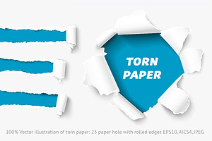 Vector torn paper set. Hole in paper