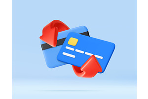 3D Credit Card Exchange with red, a Finance Illustration by ModVector