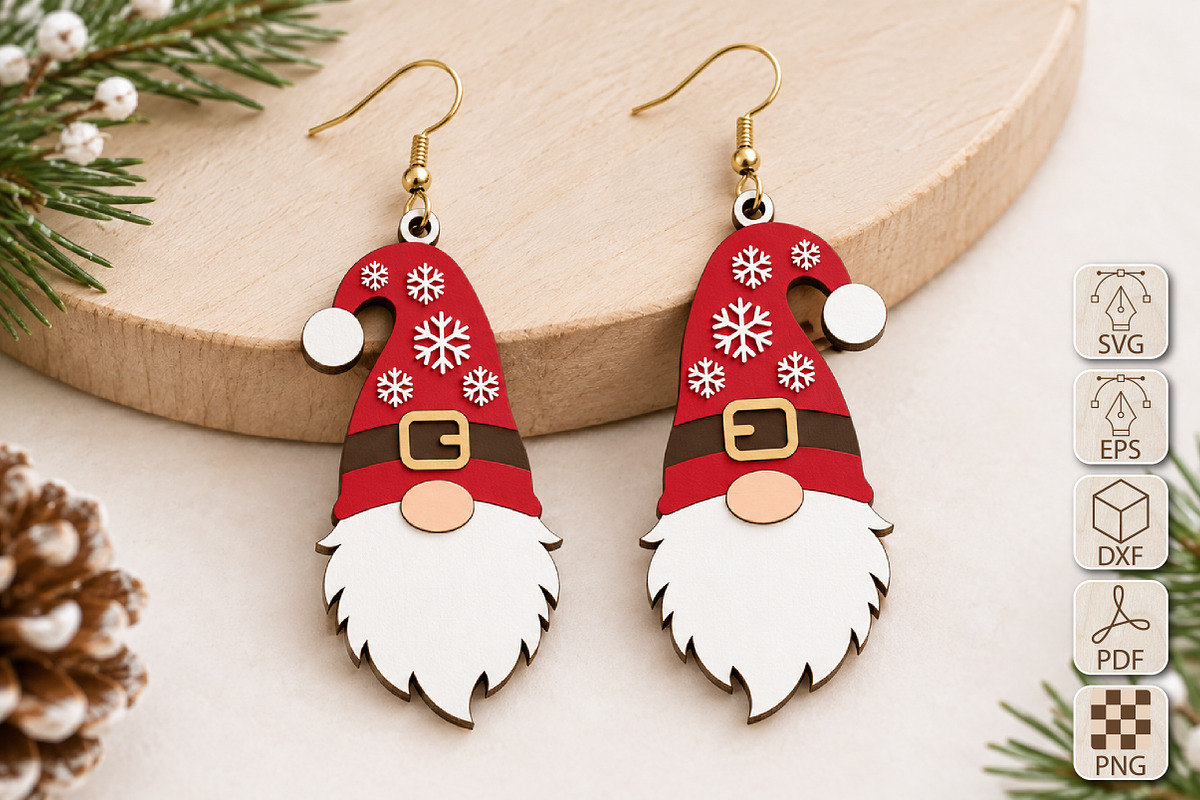 Gnome Christmas Earrings Laser Cut, a Seasonal Illustration by Canvas Craft (Photo 1 of 6)