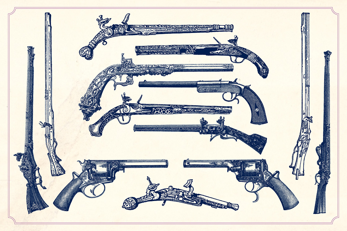 Vintage Guns & Rifles, a Technology Illustration by Mr Vintage