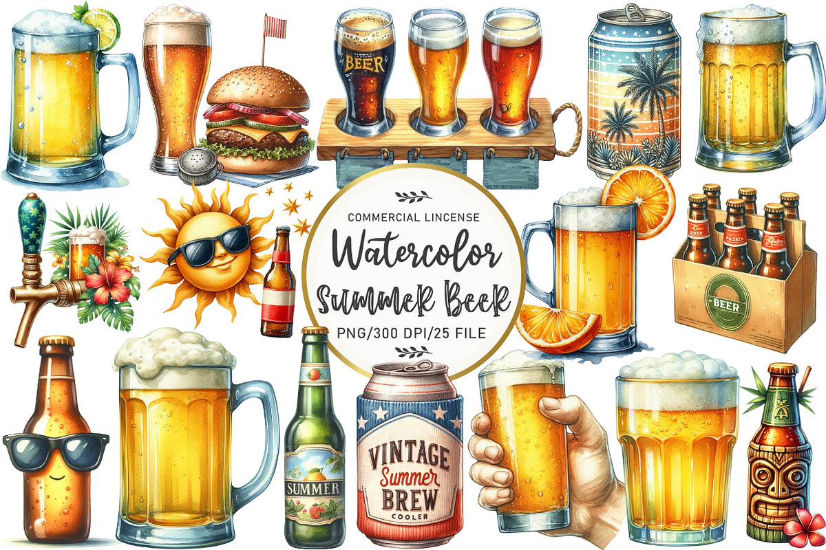 Vintage Summer Beer Clipart, an Illustration by OK Design (Photo 1 of 5)