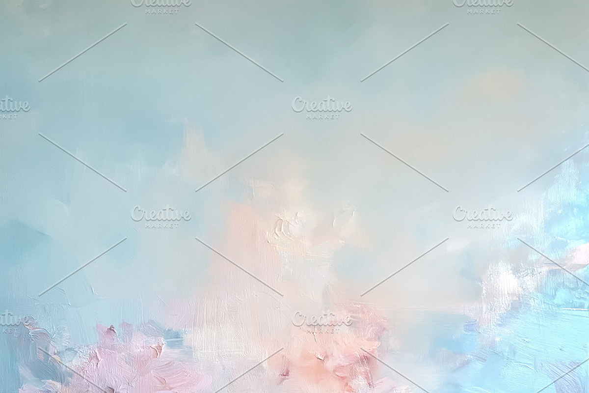 Abstract oil painting with soft pink and pastel blue brushstroke, a Decorative Illustration by Studio ANNA