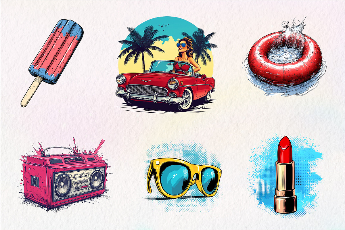 Retro Pop Art Comic Summer Clipart, an Illustration by CreationArt (Photo 3 of 5)