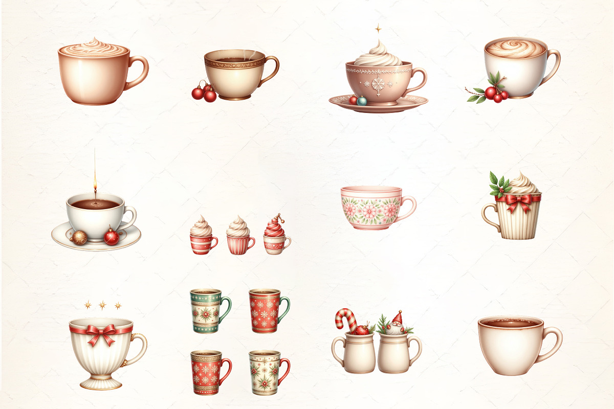 Festive Christmas Cup Set Clipart, an Illustration by CrexoraLab (Photo 2 of 5)