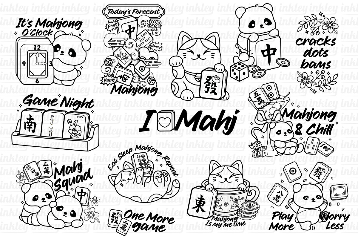 Cute Mahjong Animal Clipart Coloring, an Animal Illustration by Inkley Studio (Photo 3 of 3)