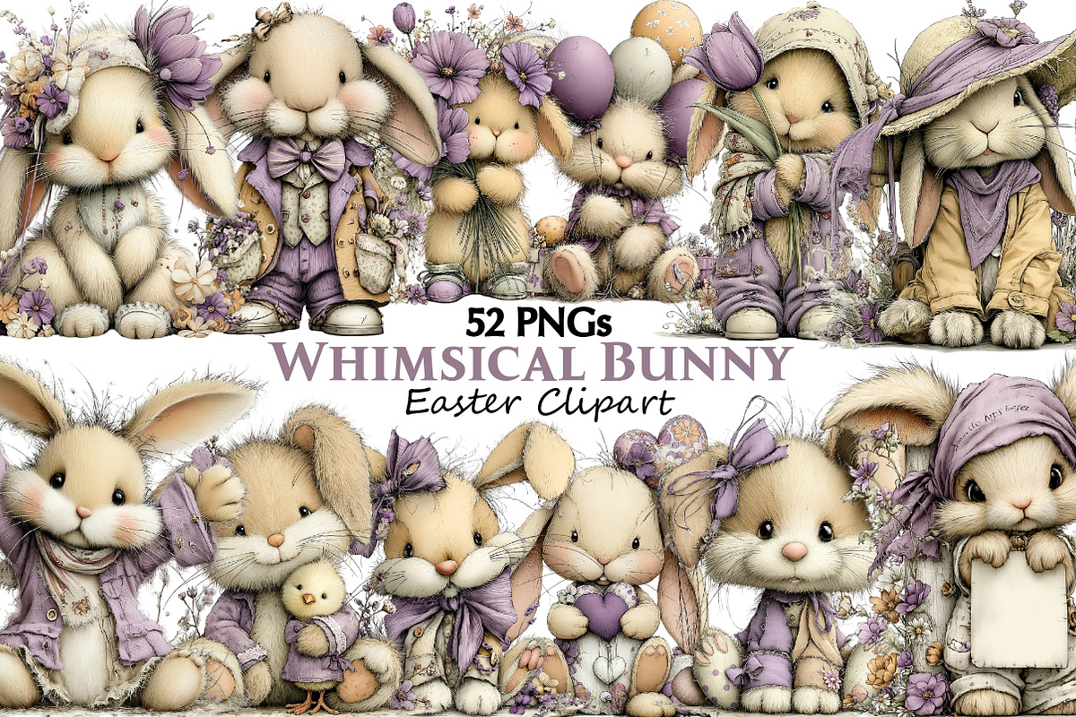 Whimsical Easter Bunny Clipart, an Illustration by Pixels.Craft (Photo 1 of 3)