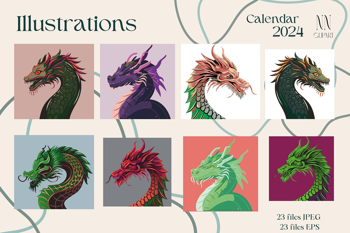 Dragon Calendar Templates 2024, a Print Template by NNclipart (Photo 12 of 15)