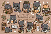 Bookish Black Cat Kawaii Clipart, an Animal Illustration by Blumensdiary (Thumbnail 1 of 7)