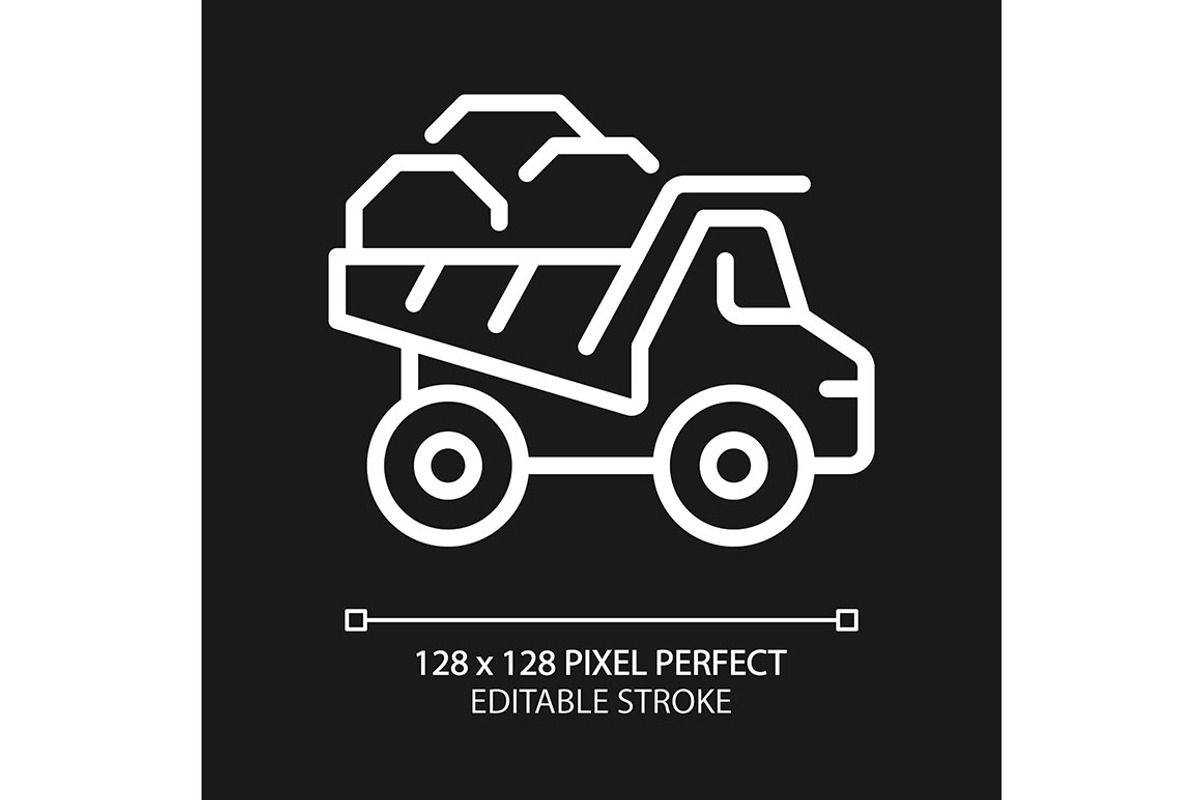 Dump truck pixel perfect white line, an Icon by IMG Visuals