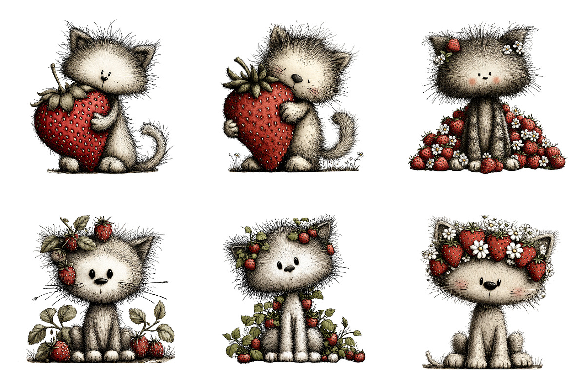 Strawberry Cats Png Clipart, an Illustration by SinaCreation (Photo 2 of 7)