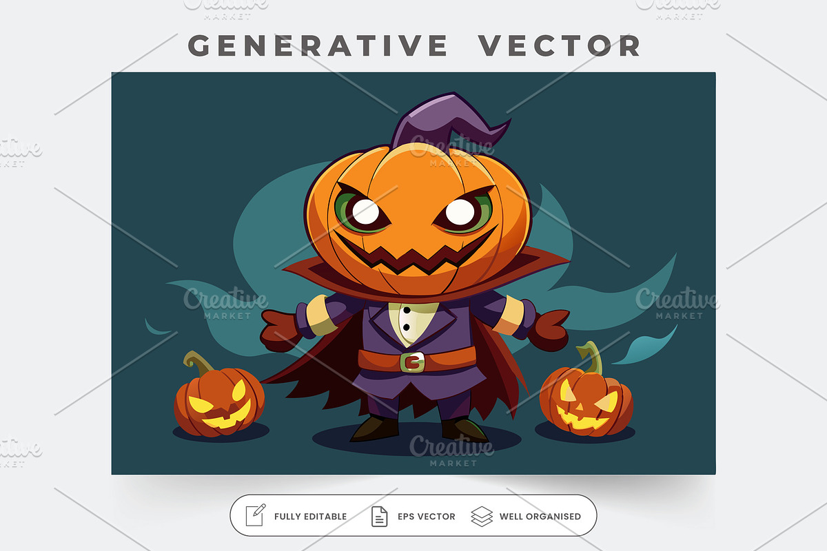 A playful cartoon with a jack-o'-lan, a Graphic by SouravDesign