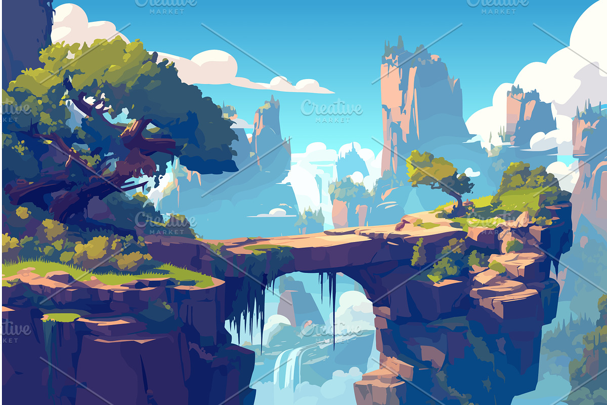 Rocky alien landscape with floating, an Illustration by LadadikArt