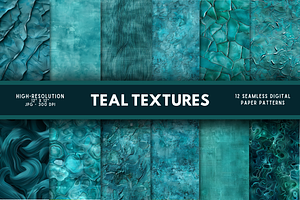 Teal Textures Seamless Digital Paper, a Pattern Graphic by Chromolume Studio