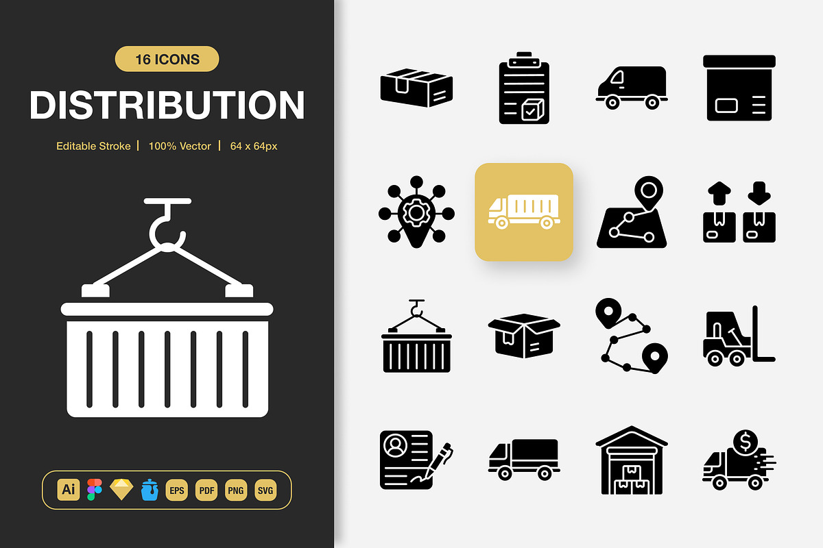 Distribution Solid Icons, a Solid Icon by Spacepixel Creative