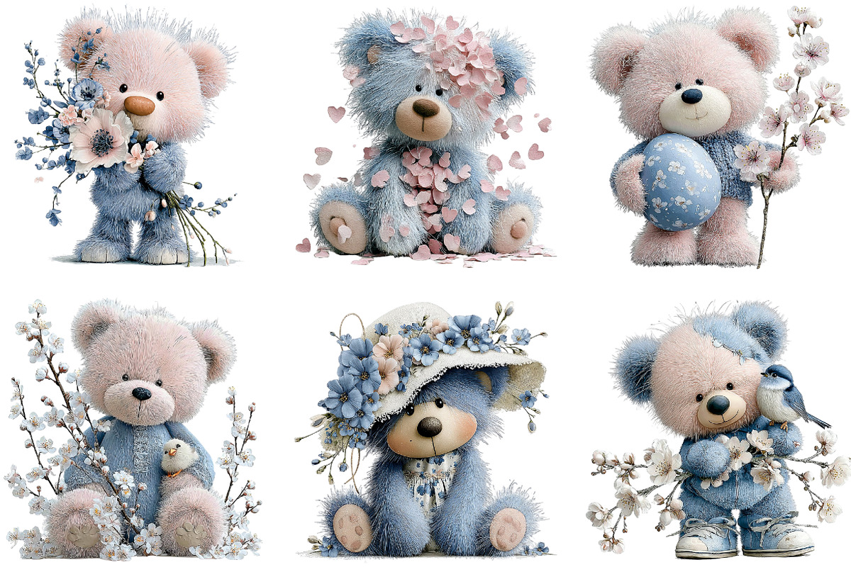 Spring Teddy Bear Clipart, an Illustration by CraftArtStudio (Photo 2 of 6)