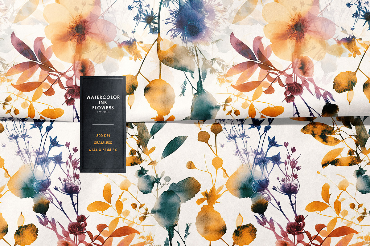 Watercolor Ink Floral Patterns, a Pattern Graphic by Ninterints (Photo 8 of 11)
