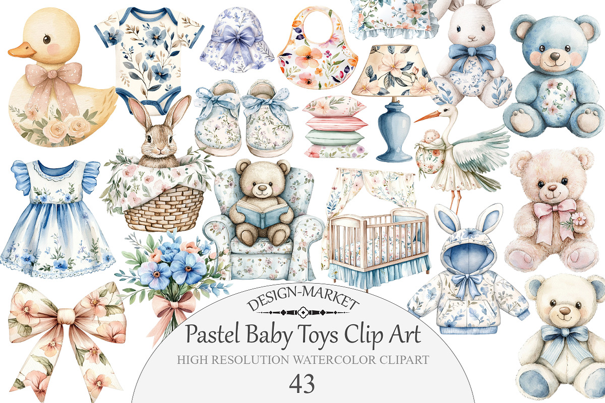 Pastel Baby Toys Clip Art, an Illustration by Design Market (Photo 1 of 5)