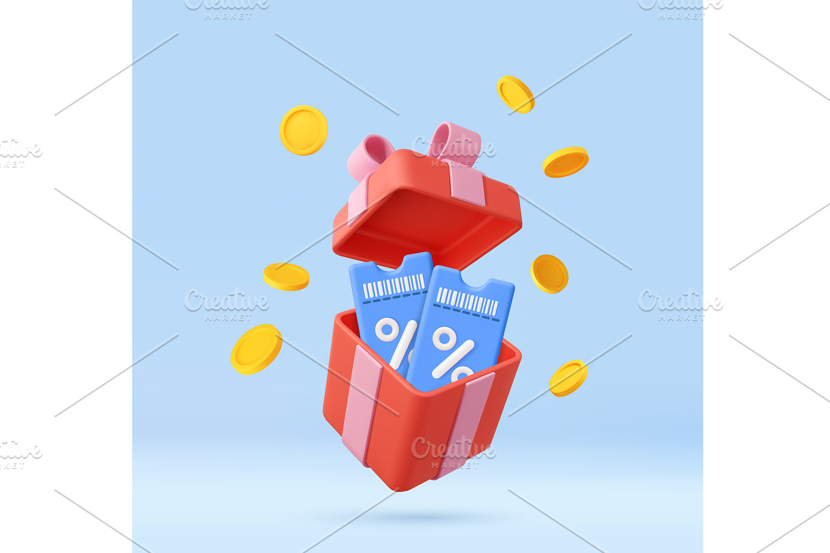 3d Red gift box with blue discount, an Object Illustration by ModVector