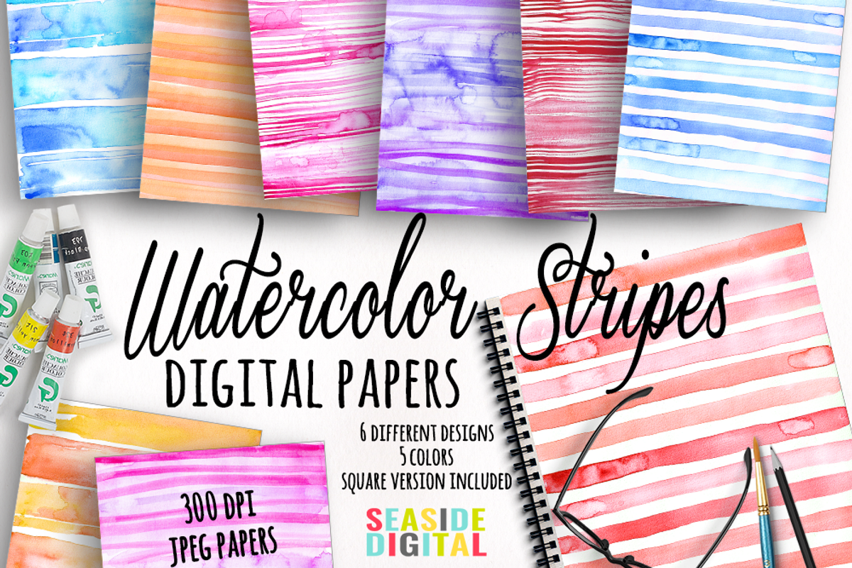 Watercolor Stripes Texture Papers, a Texture Graphic by Sinziana Romanescu (Photo 1 of 11)