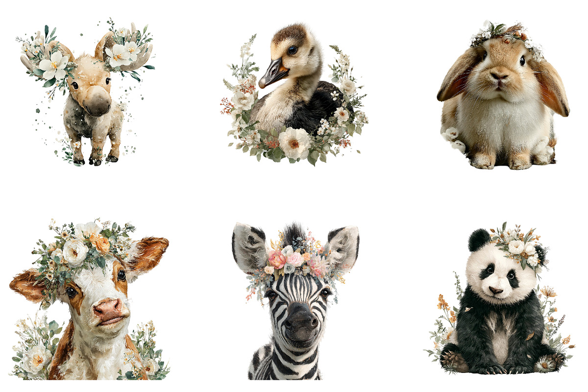 Floral Animals Clipart, a Seasonal Illustration by CreationArt (Photo 4 of 4)