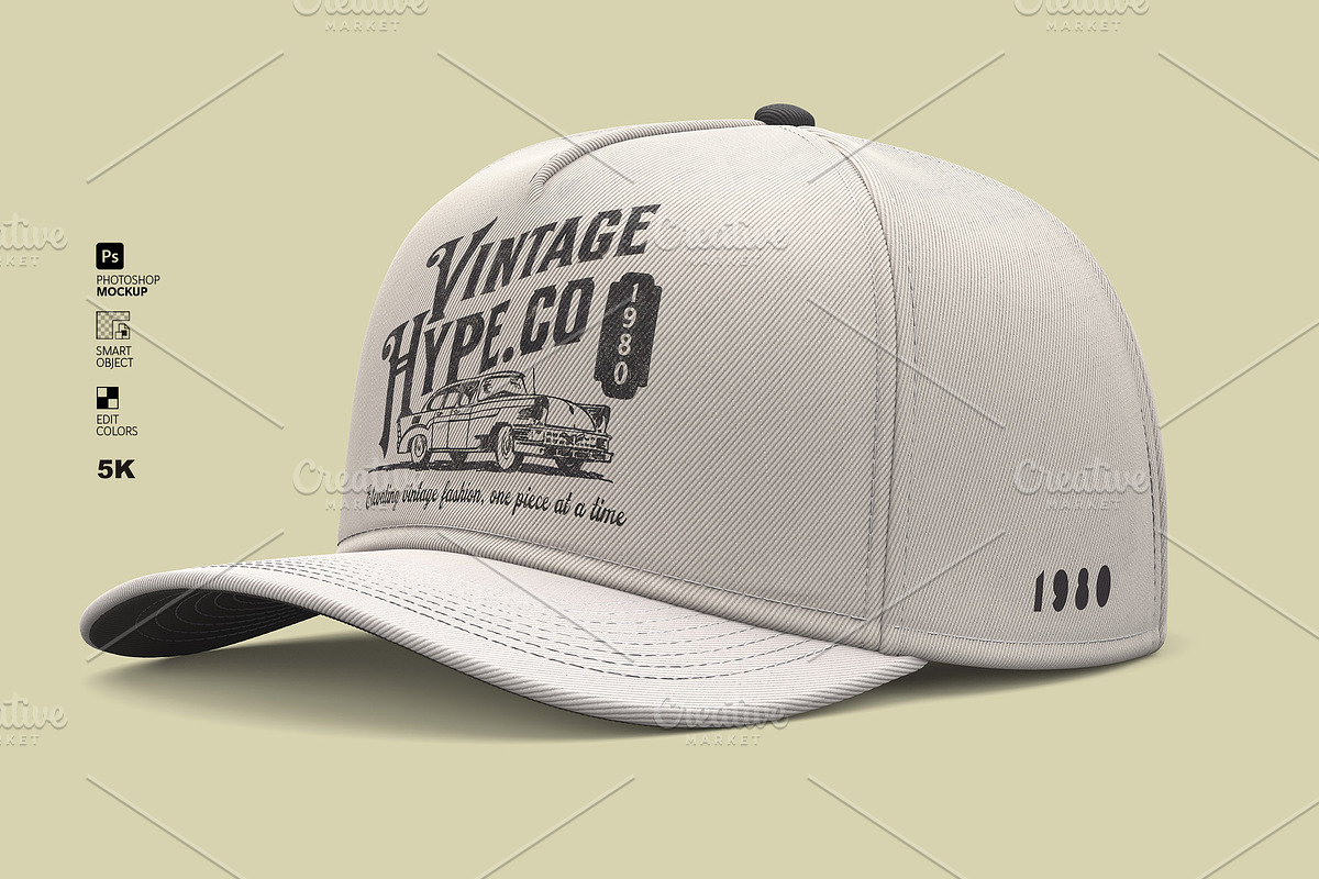 5-Panel Cap Photoshop Mockup, a Hat Mockup by LESZ Design (Photo 2 of 11)
