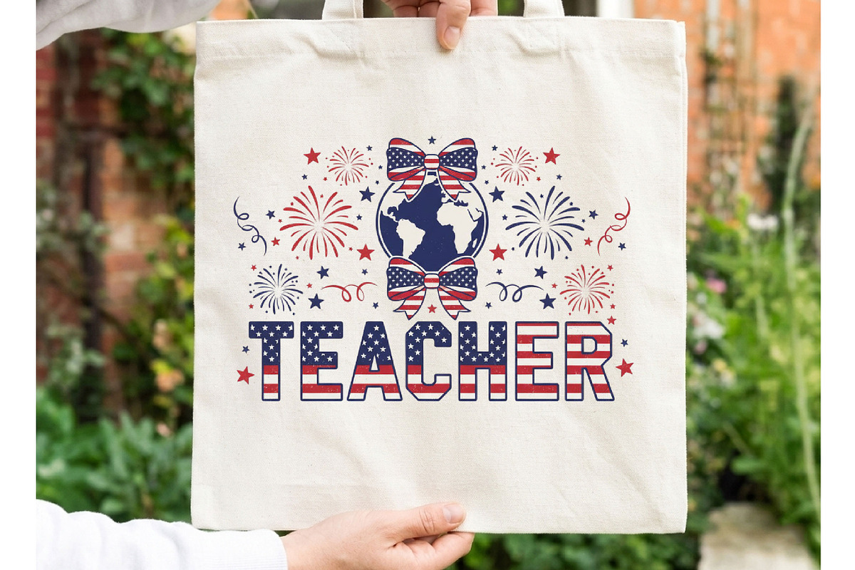 Retro Teacher 4th July Png, an Illustration by Designking (Photo 1 of 6)