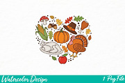 Thanksgiving Doodle Heart Png, an Illustration by Watercolor design (Thumbnail 1 of 3)