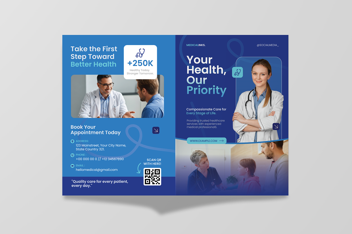 Blue Medical Clinic Bifold Brochure, a Brochure Template by Annora Studio (Photo 3 of 6)