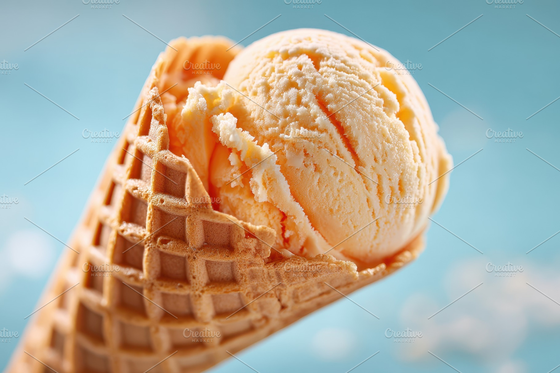 Caramel ice cream in waffle cone, a Food & Drink Photo by AlyaAnd