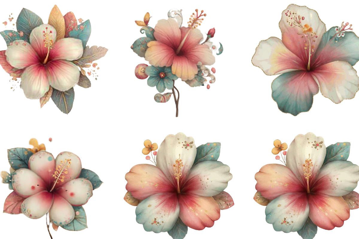 Whimsical Summer Hibiscus Clipart, an Illustration by Designking (Photo 3 of 10)