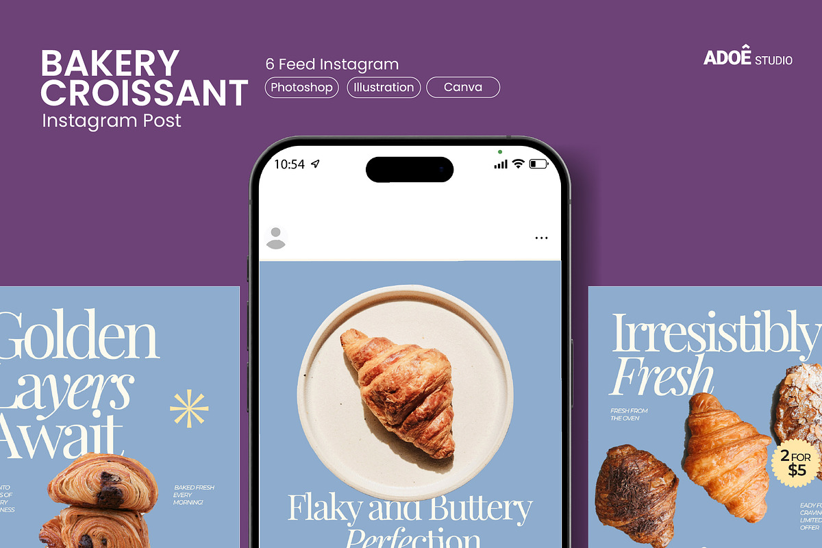 Bakery Croissant Instagram Template, a Social Media Template by adoestudio (Photo 1 of 3)