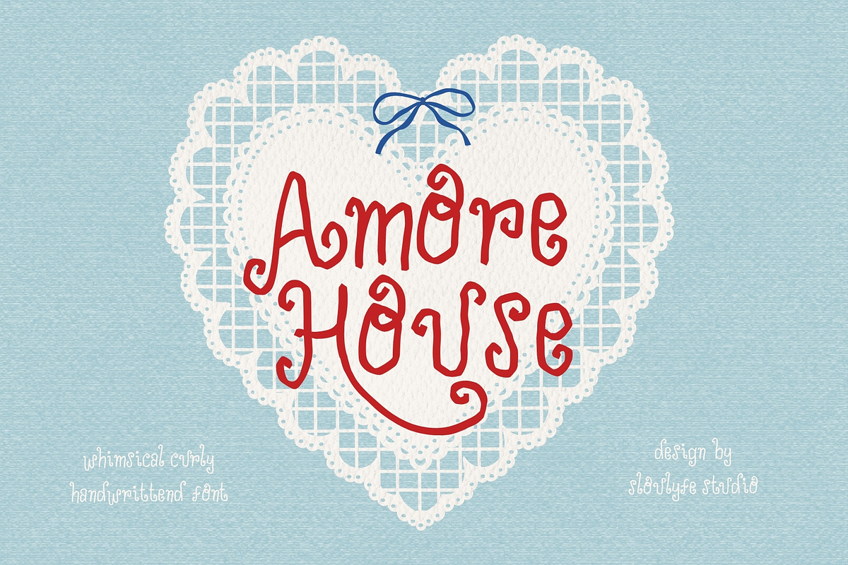 Amore House Curly Handwriting, a Handwritten Font by Sloulyfe (Photo 1 of 9)