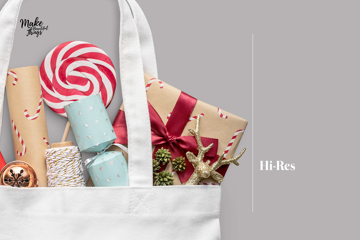 Isolated Christmas tote bag mockup, a Product Mockup by Make Beautiful Things (Photo 5 of 6)