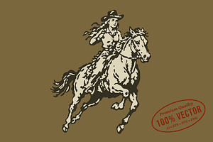 Vintage Cowgirl Vector Illustration