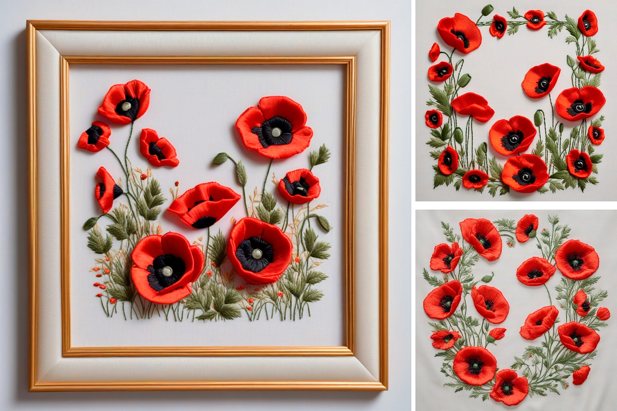 Embroidered Flower Poppy Background, a Background Graphic by IrySha (Photo 1 of 4)