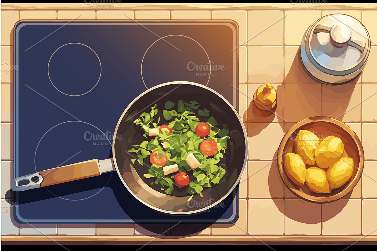 Cartoon stove in the kitchen with a, a Food Illustration by LadadikArt