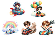 Cute Boy in a Race Car Clipart, an Illustration by DreamArtGraphic (Thumbnail 2 of 4)
