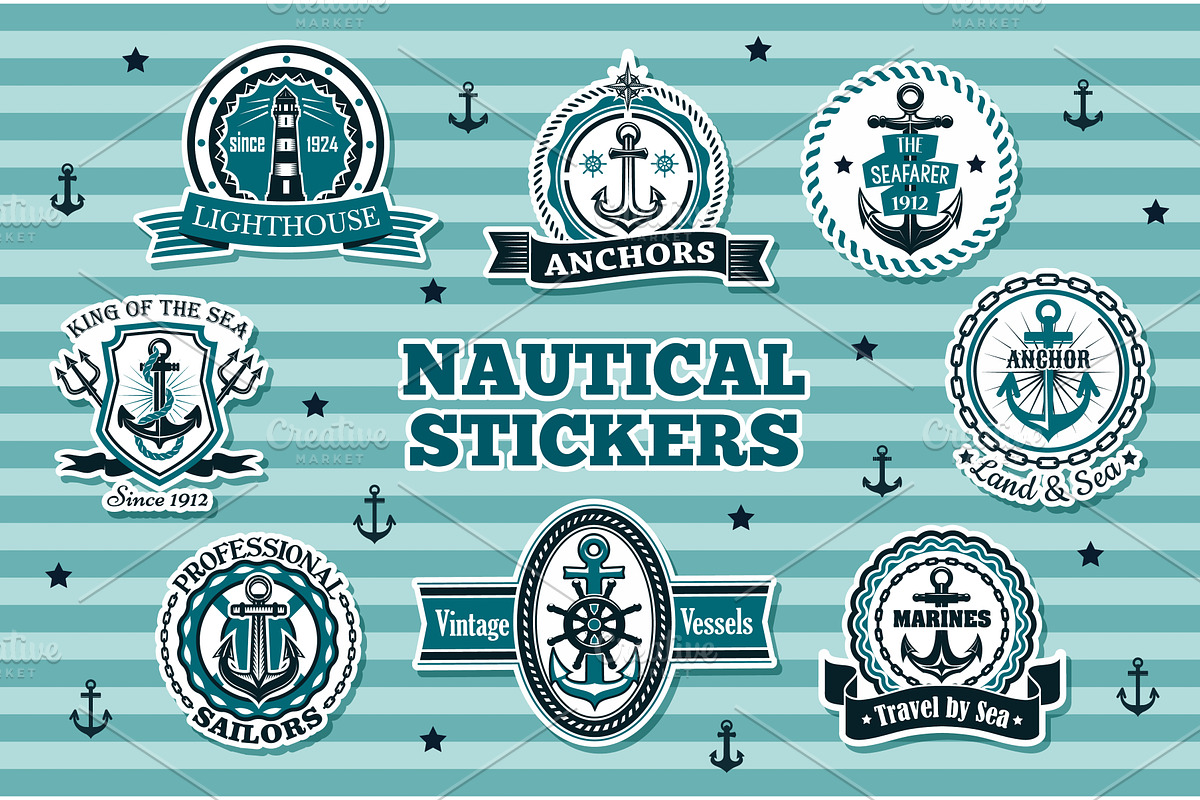 Nautical and marine navy stickers, an Object Illustration by Vector Tradition