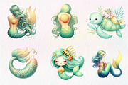 Summer Mermaid Watercolor Clipart, an Illustration by CreationArt (Thumbnail 2 of 9)