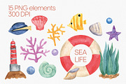 Cute sealife watercolor clipart png, an Animal Illustration by Anntre (Thumbnail 1 of 2)