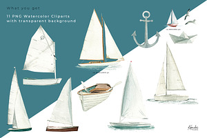 Sailboats Watercolor Clipart Set