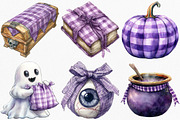 Watercolor Purple Gingham Halloween, an Illustration by Canvas Craft (Thumbnail 3 of 8)
