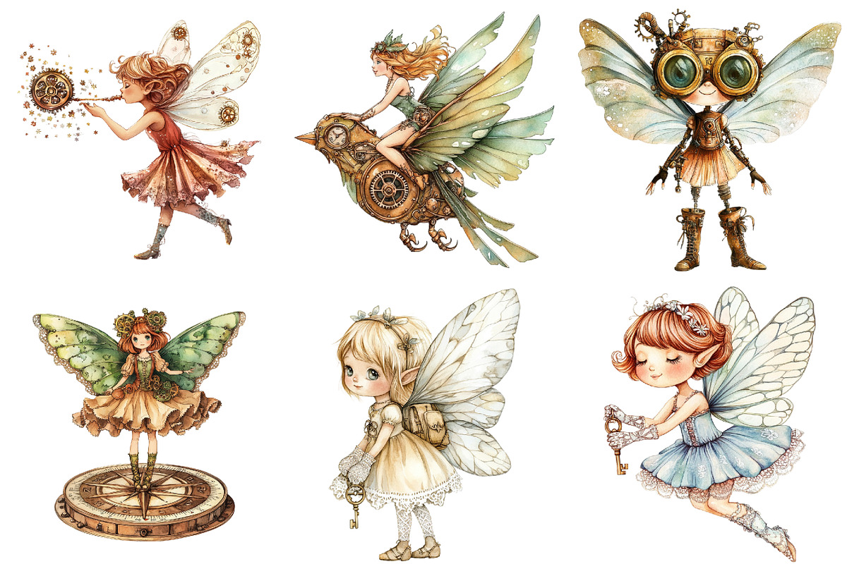 Steampunk Fairy Clipart PNG, an Illustration by Watercolor design (Photo 2 of 5)