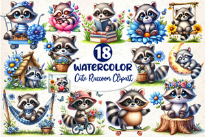 Spring Cute Raccoon Clipart, an Illustration by Dream Creation