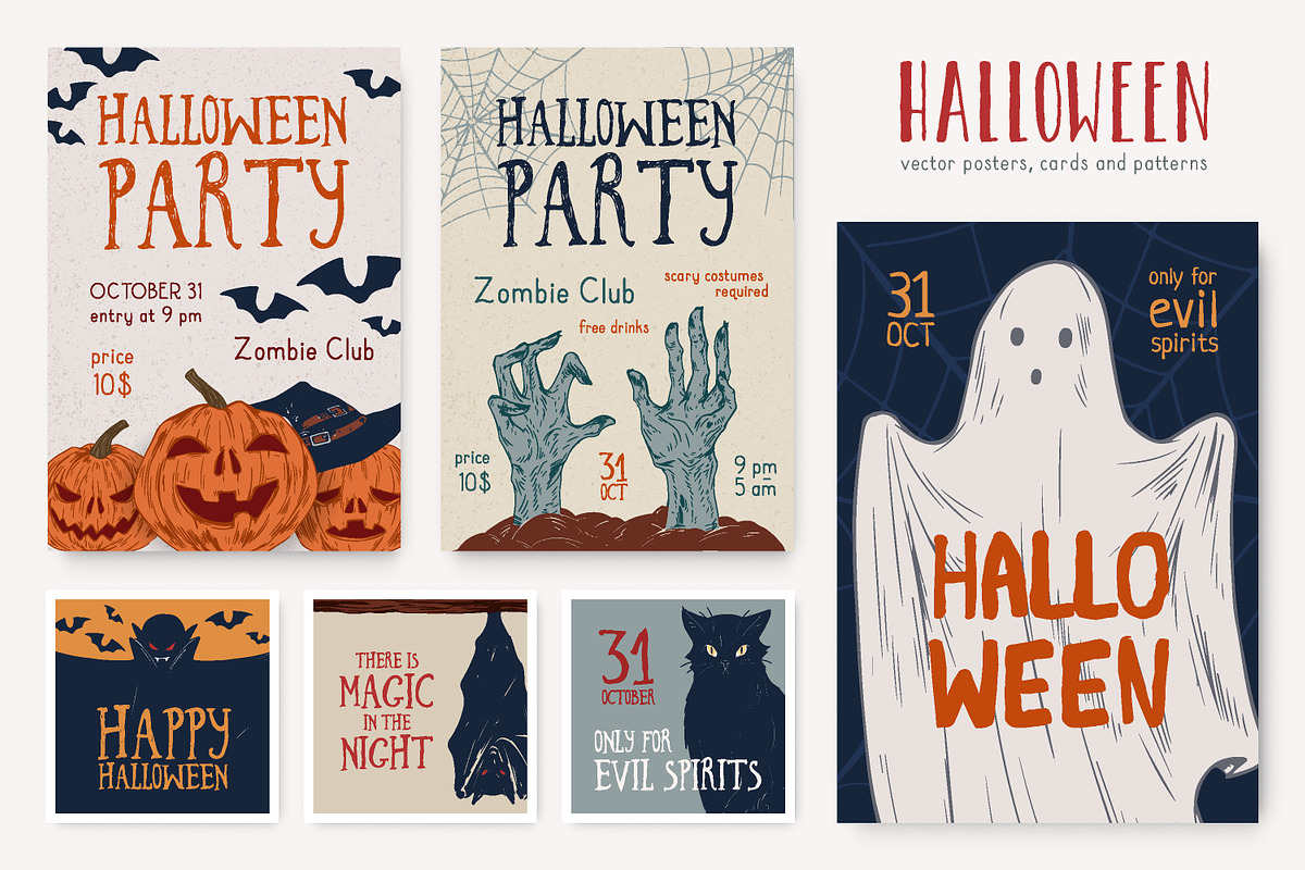 Halloween posters, cards, seamless, a Decorative Illustration by Good Studio (Photo 1 of 17)