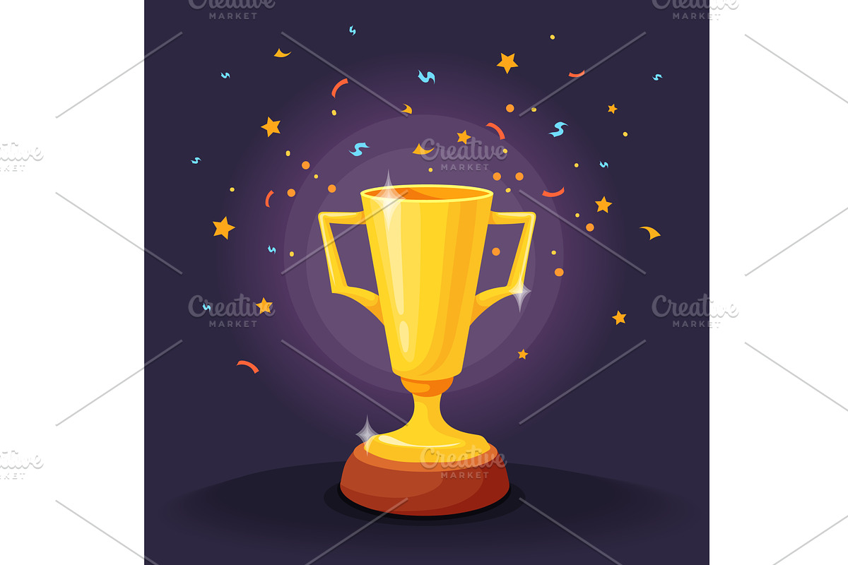 Trophy cup confetti. Winner golden, an Illustration by Stock-Smart-Start