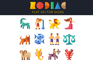Flat zodiac signs, astrology., an Animal Illustration by TastyVector