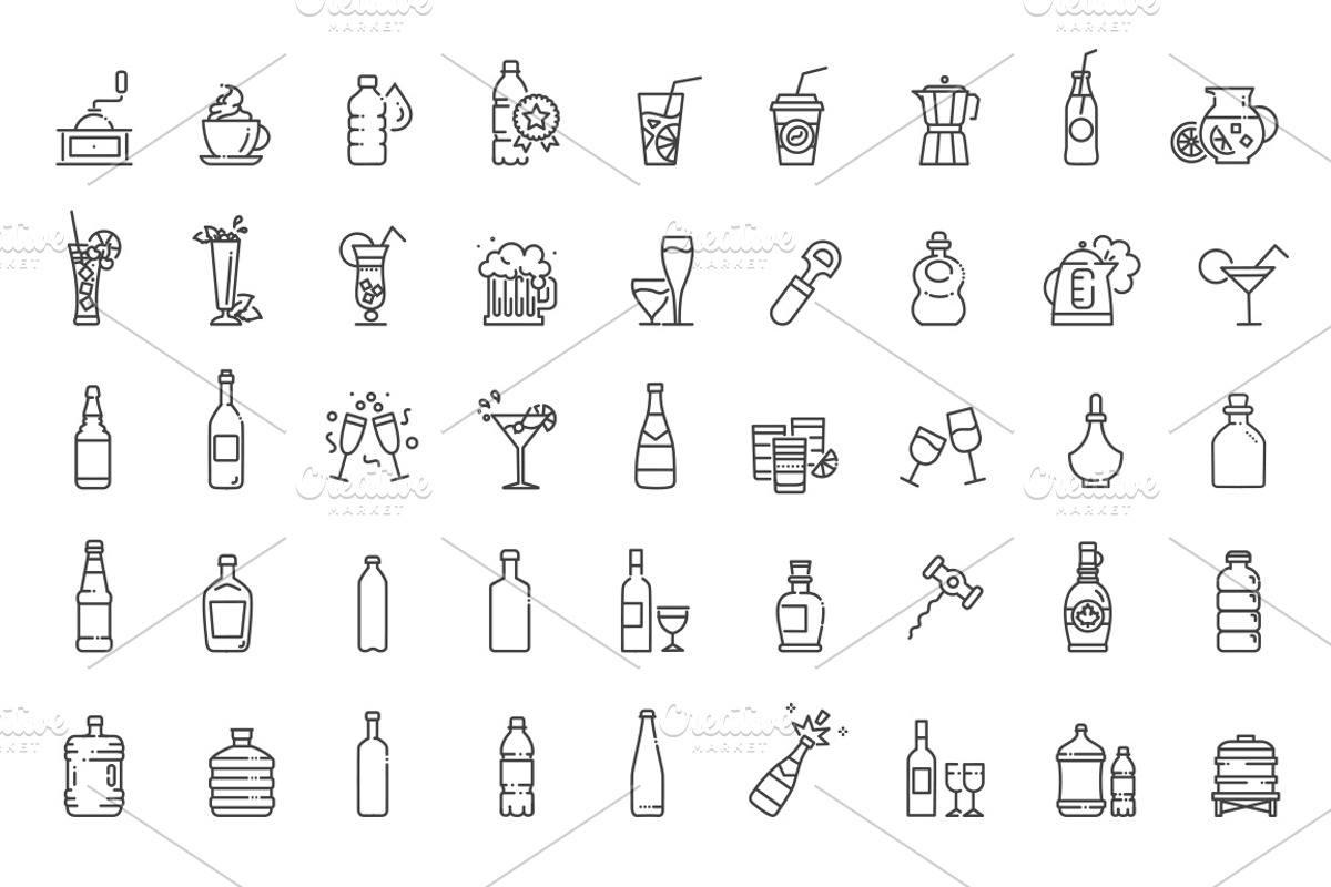 Drinks line icons collection, an Outline Icon by Tettygreen (Photo 2 of 4)